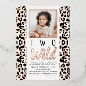 2匹の野生ヒョウのスポット写真キッズ2nd誕生日 箔招待状 (正面)