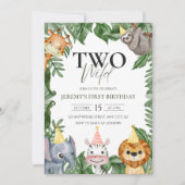 2匹の野生動物サファリ2匹の誕生日の写真 招待状 (正面)