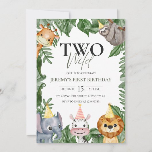 2匹の野生動物サファリ2匹の誕生日の写真 招待状 (正面)