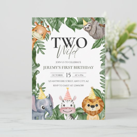 2匹の野生動物サファリ2匹の誕生日の写真 招待状 (スタンド正面)