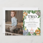 2匹の野生動物サファリ2匹の誕生日フォトインビタット 招待状 (正面)