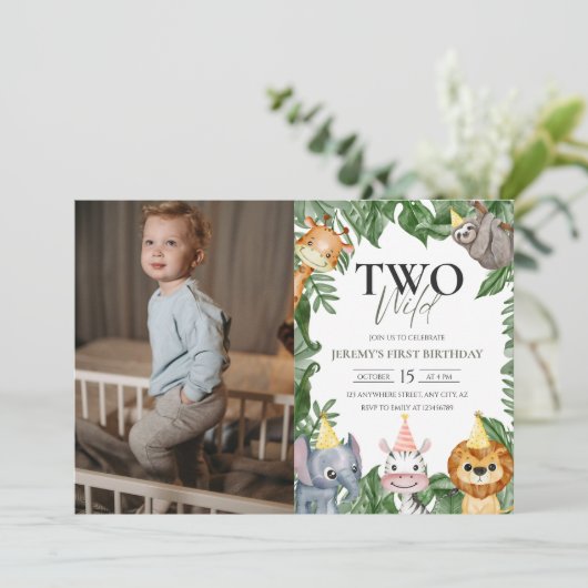 2匹の野生動物サファリ2匹の誕生日フォトインビタット 招待状 (スタンド正面)