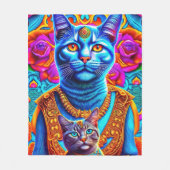 2匹の青い猫イラストレーション フリースブランケット (正面)