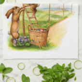 2匹の飾るウサギ キッチンタオル (折り畳み)