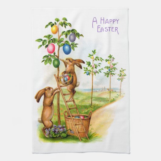 2匹の飾るウサギ キッチンタオル (縦)