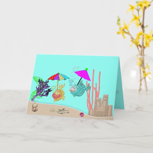 2匹の魚と「正当な理由」の挨拶カーおもしろいド カード (黄色い花)