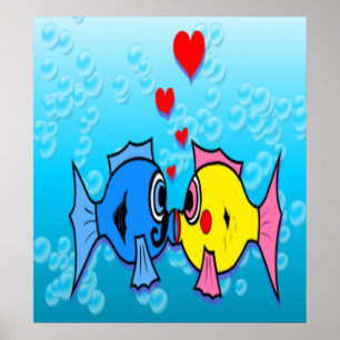 2匹の魚キスをする、水中シーン ポスター