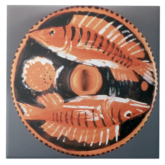 2匹の魚、350を紀元前に描写することをめっきして下さい(陶磁器) タイル (正面)