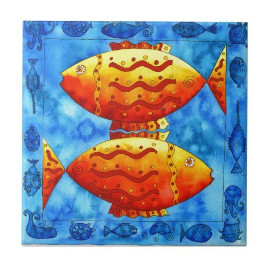 2匹の鮮やかな金魚 タイル (正面)