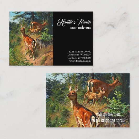 2匹の鹿とかわいい子鹿の森狩り 名刺 (正面/裏面)