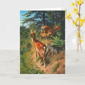2匹の鹿と可愛い子鹿が森のカードに入っ空白のた カード (黄色い花)