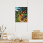 2匹の鹿と森のかわいい子鹿 ポスター (キッチン)