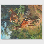 2匹の鹿と森の切り離しのかわいい子鹿 ラッピングペーパー (フラット)