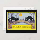 2匹の黒猫がいるハロウィンのグリーティングカード ポストカード (正面/裏面)