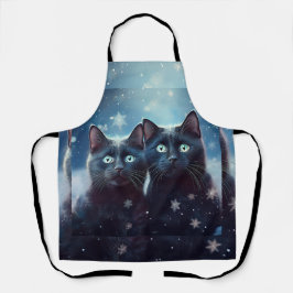 2匹の黒猫が雪に囲まれて エプロン