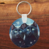 2匹の黒猫が雪に囲まれて キーホルダー (裏面)