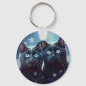 2匹の黒猫が雪に囲まれて キーホルダー (裏面)