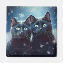 2匹の黒猫が雪に囲まれて マグネット