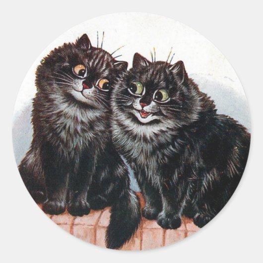 2匹の黒絵を描猫by Louis Wain ラウンドシール (正面)