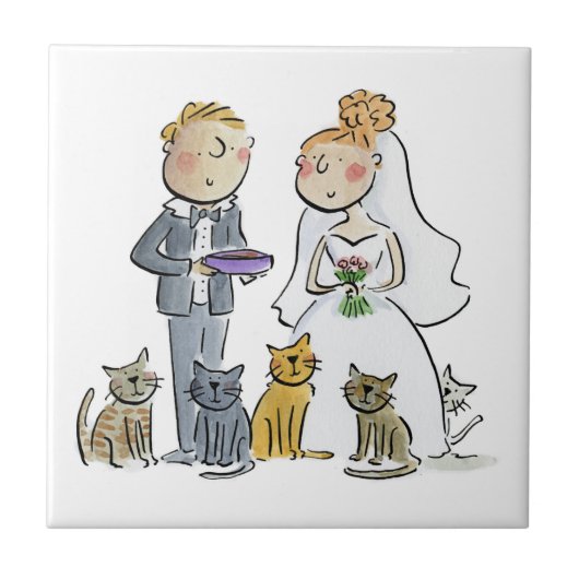 2匹結婚猫紙コースター タイル (正面)