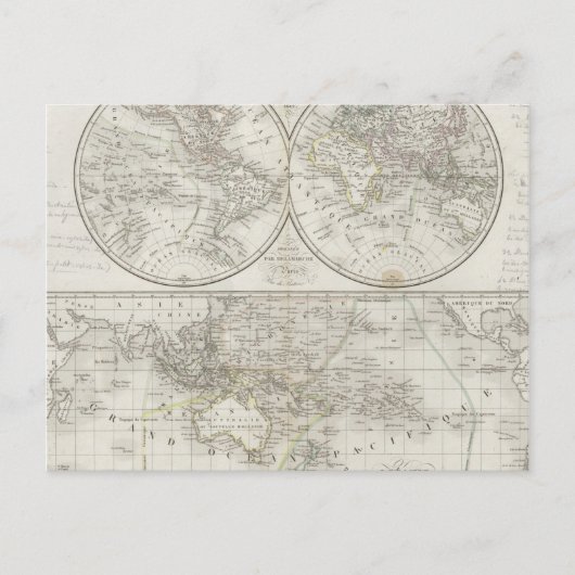 2半球の世界地図 ポストカード (正面)