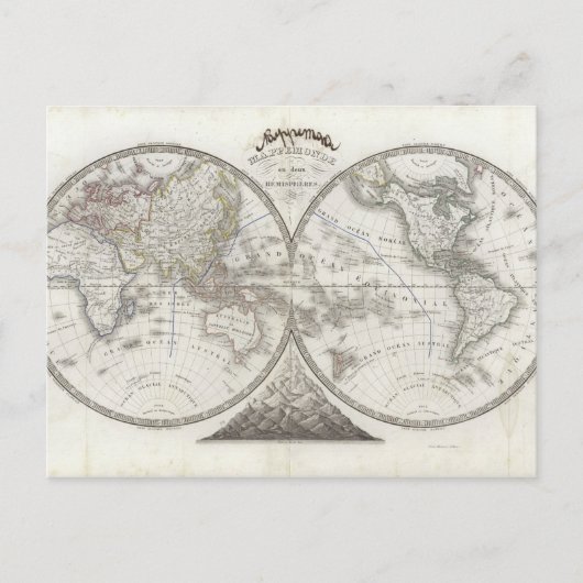 2半球の世界地図 ポストカード (正面)