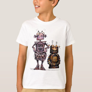 2台のおもしろいな子供のロボット Tシャツ