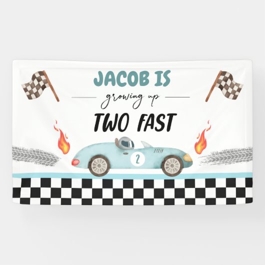 2台のファストレースカー2nd誕生日の背景 横断幕 (横)