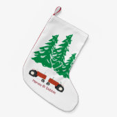 2台の赤いトラクターのクリスマスのストッキング スモールクリスマスストッキング (正面 (吊り時))