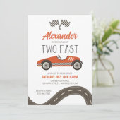 2台の速い赤いレースカーの誕生日招待状 招待状 (スタンド正面)