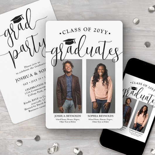 2名卒業生の写真の合同 招待状