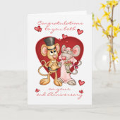 2周年おめでとう -かわいいねずみの記念日 カード (黄色い花)