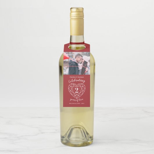 2周年結婚記念撮影ガーネット赤いハート ボトルネックタグ (ボトル)