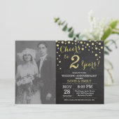 2周年結婚記念日の黒板ブラックゴールド 招待状 (スタンド正面)