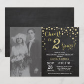 2周年結婚記念日の黒板ブラックゴールド 招待状 (正面/裏面)