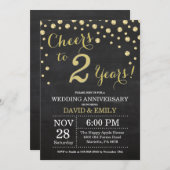 2周年結婚記念日 黒板 ゴールド ブラック 招待状 (正面/裏面)