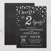 2周年結婚記念日 黒板 ブラック シルバー 招待状 (正面/裏面)