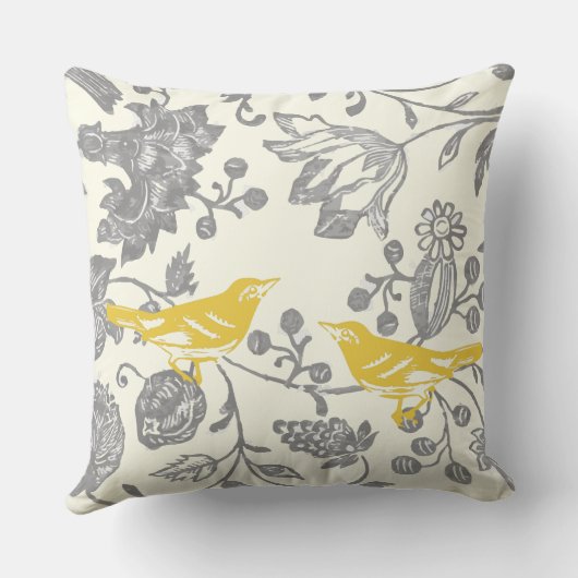 2周年記念イエローグレイアイボリーフローラロベバード クッション (裏面)
