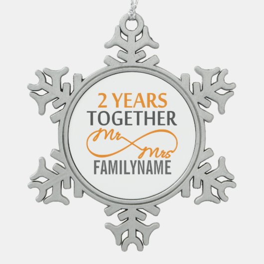 2周年記念インフィニティギフト夫妻 スノーフレークピューターオーナメント (正面)
