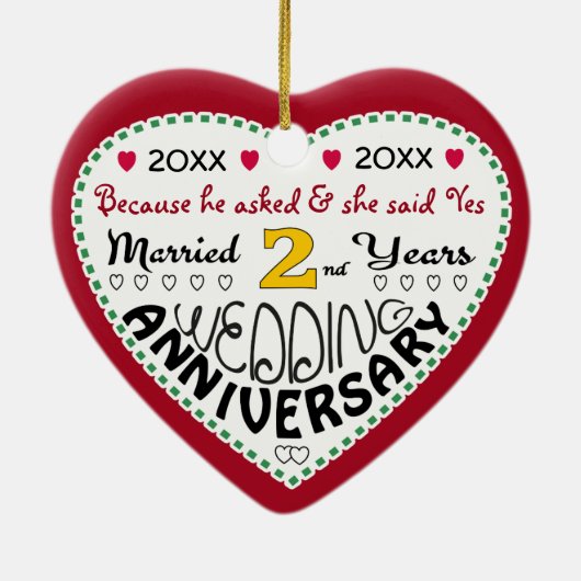 2周年記念ギフトハート型クリスマス セラミックオーナメント (裏面)