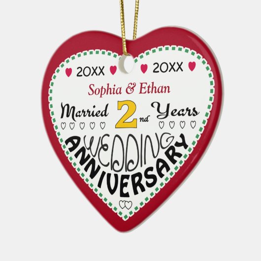 2周年記念ギフトハート型クリスマス セラミックオーナメント (左)