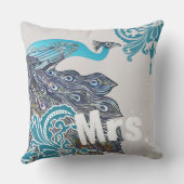 2周年記念コットンティール(緑がかった色)ネイビーピーコックダマスク クッション (裏面)