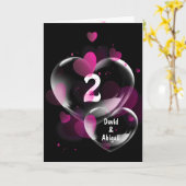 2周年記念ハートバブルのブラック カード (黄色い花)