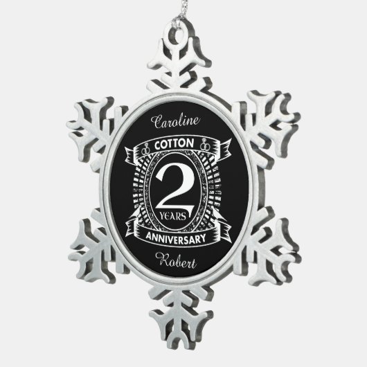 2周年記念結婚クレッ動揺してプ スノーフレークピューターオーナメント (右)