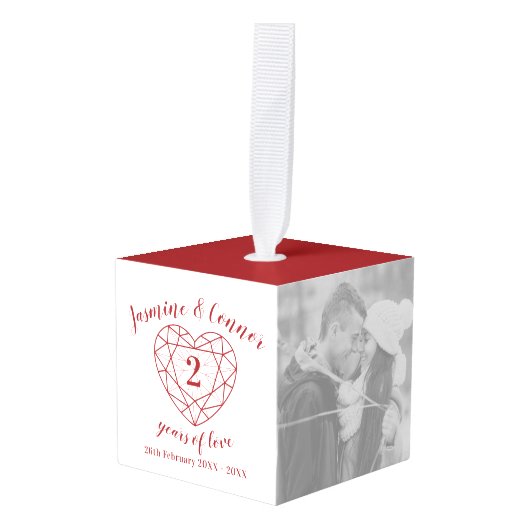 2周年記念結婚フォトガーカスタムネット キューブオーナメント (正面アングル)
