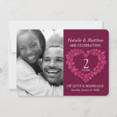 2周年 ガーネット 結婚記念日 写真 赤 招待状 (正面)