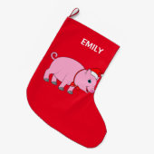 2味方されるクリスマスのブタのカスタマイズ可能 ラージクリスマスストッキング (正面 (吊り時))