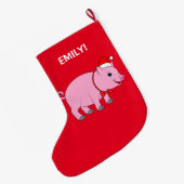2味方されるクリスマスのブタのカスタマイズ可能 ラージクリスマスストッキング (裏面 (吊り時))