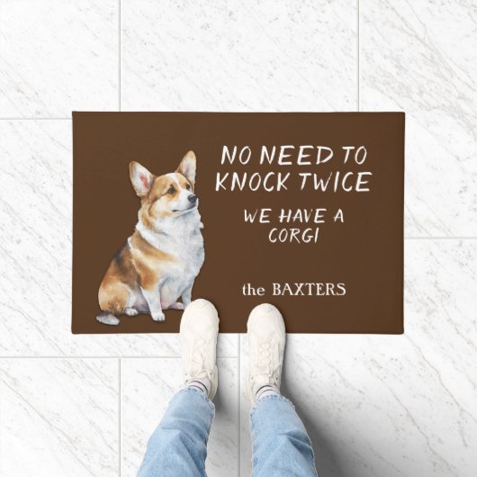 2回おもしろいノックする必要のないコルギ犬 ドアマット (室内)