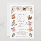 2回のブーツ双子の女の子西ベビーシャワー 招待状 (正面)